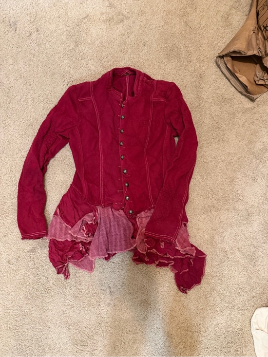 Free People Jackets & Blazers - Free People Sz 10 Red Ruffled jacket